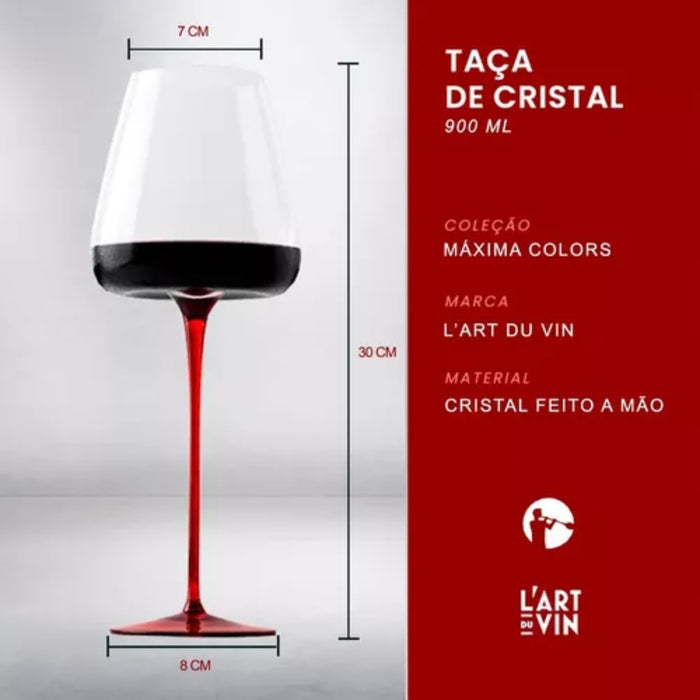 Jogo de Taças de Vinho Cristal Colorido Coleção Máxima 900ml Haste Longa Vermelha 2 Peças